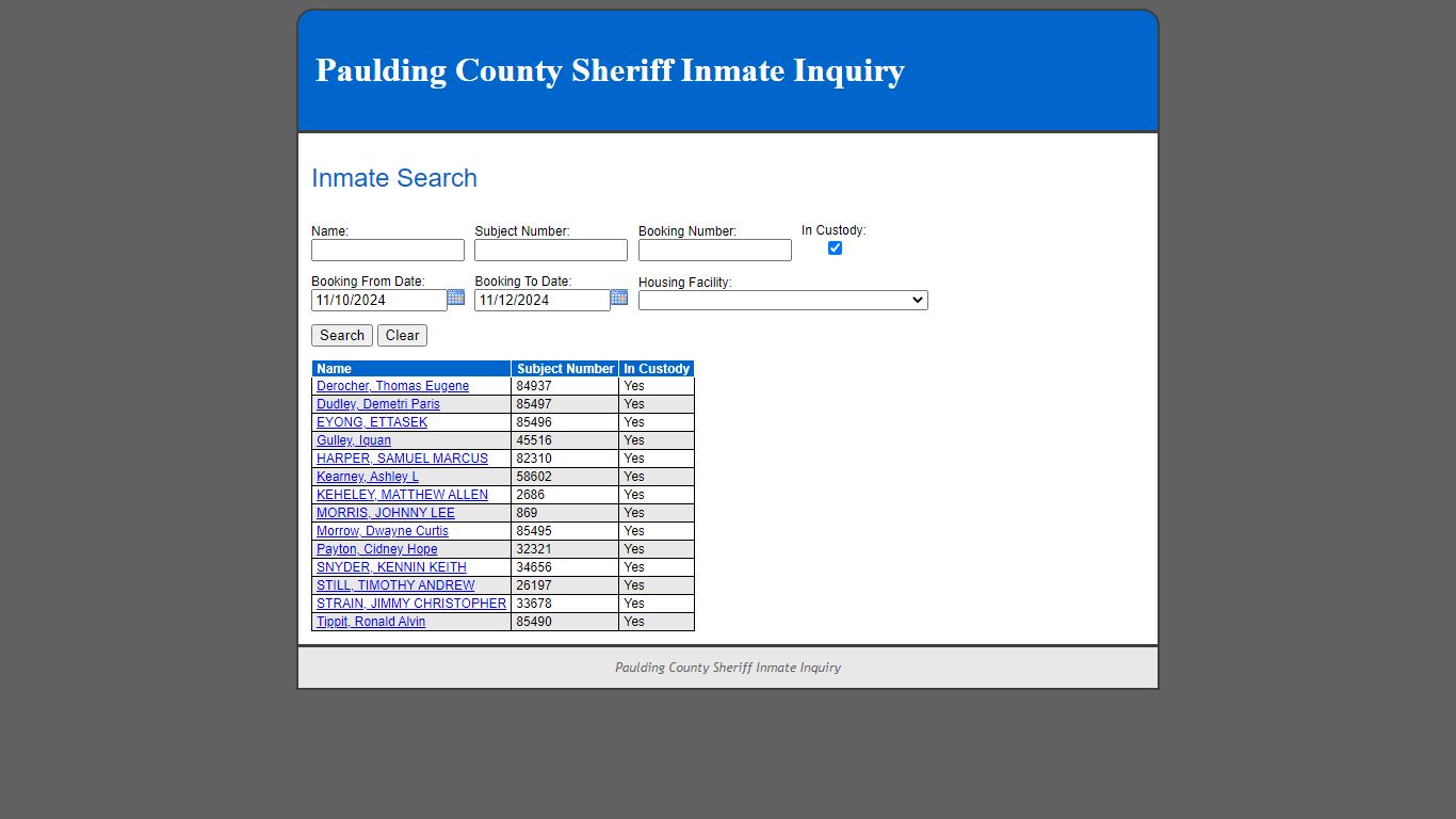 Inmate Search - Paulding County, Georgia