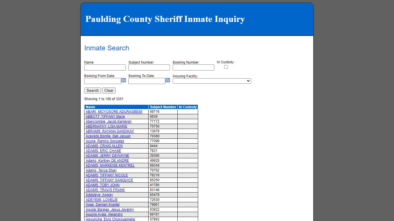 Inmate Search - Paulding County, Georgia